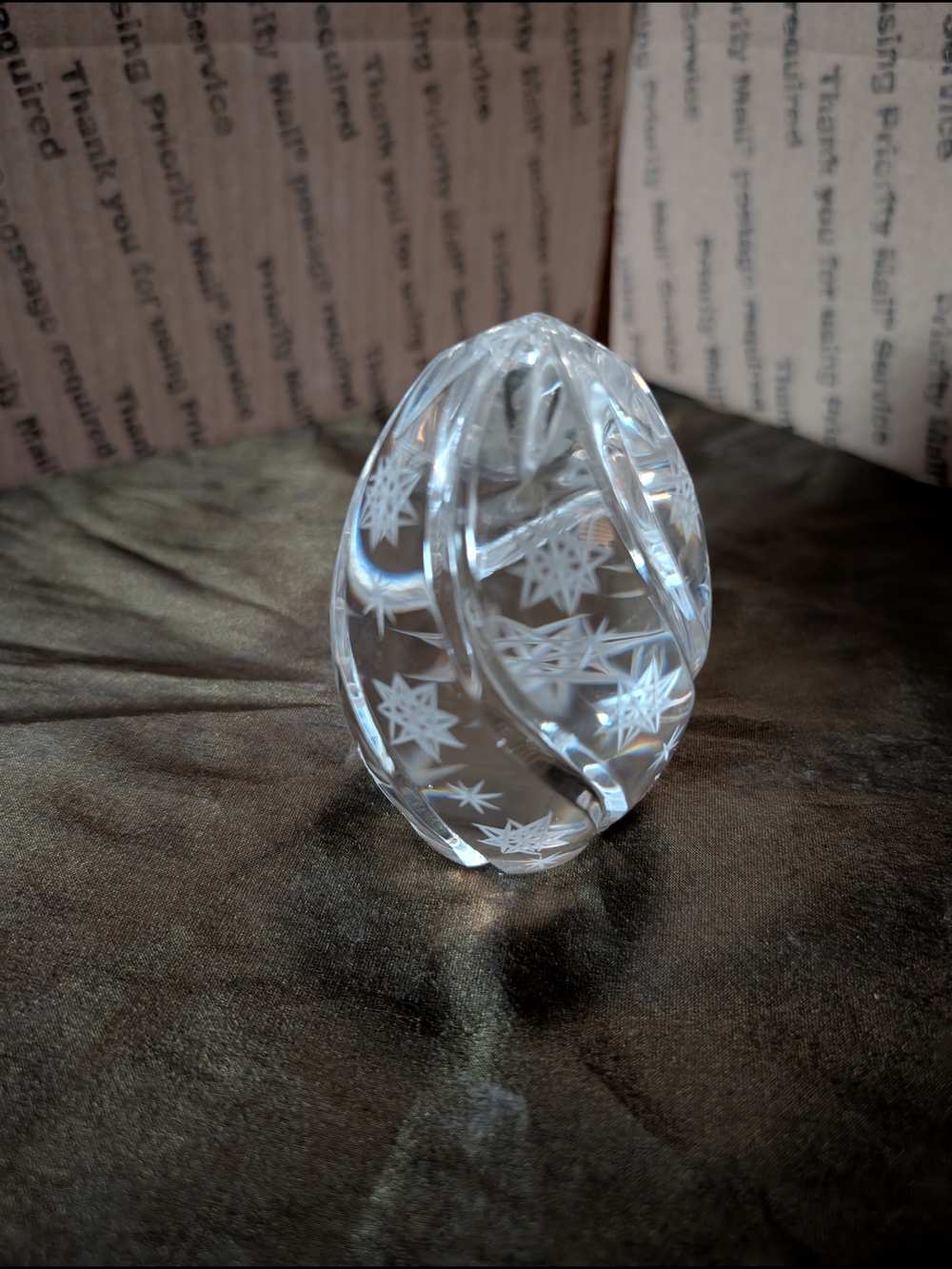 Crystal Etched Star Egg Sculpture - Clear Decorative Home Art